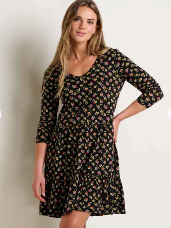 Toad&Co Dresses & Skirts - TOAD&CO Women's Marley Tiered Long Sleeve Dress in Black Pansy Print Size S